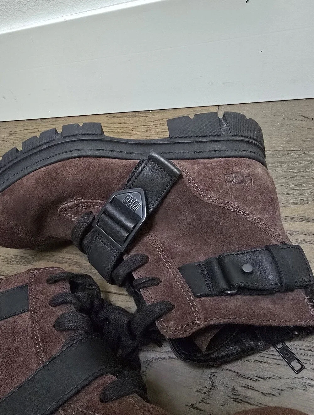 UGG Ashton Waterproof Suede Chunky Lace-Up Lug Sole Boot In Dark Earth Brown